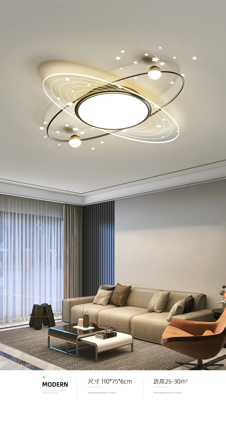 star ring LED Iron Modern Chandelier Light, Modern LED star-shaped chandelier, perfect for bedrooms, living rooms, kitchens, and indoor spaces.