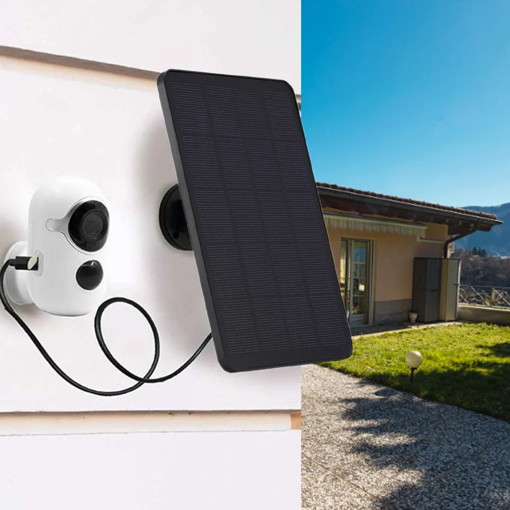 Solar Panel, Extra-long power cord for indoor/outdoor camera charging, offering greater flexibility and convenience.