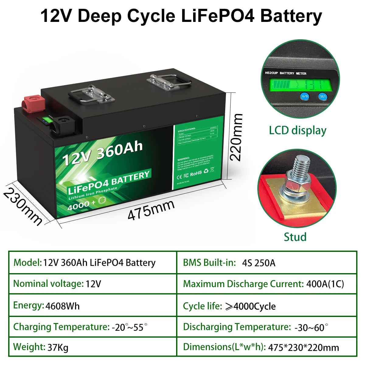 12V 360Ah 280AH LiFePO4 Battery, 12V 360Ah 280AH Li