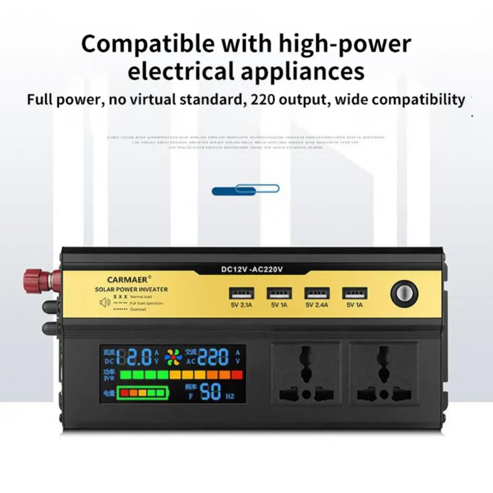 Power Inverter, Inverter supports high-power appliances with full power output and compatibility with devices requiring up to 220V AC.