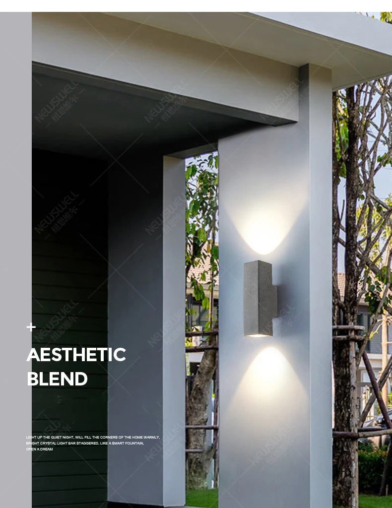Waterproof LED wall lamp for outdoor use with bright and even lighting for gardens and patios.