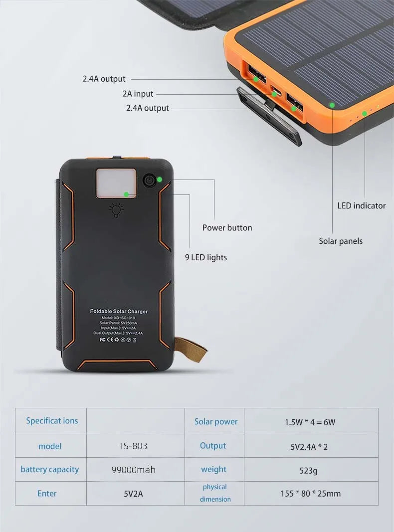 100000mAh Waterproof Solar Power Bank Outdoor