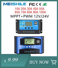 10A-100A MPPT Solar Controller, Advanced MPPT solar controller for 12V/24V systems with LCD display and dual USB ports for battery and device charging.