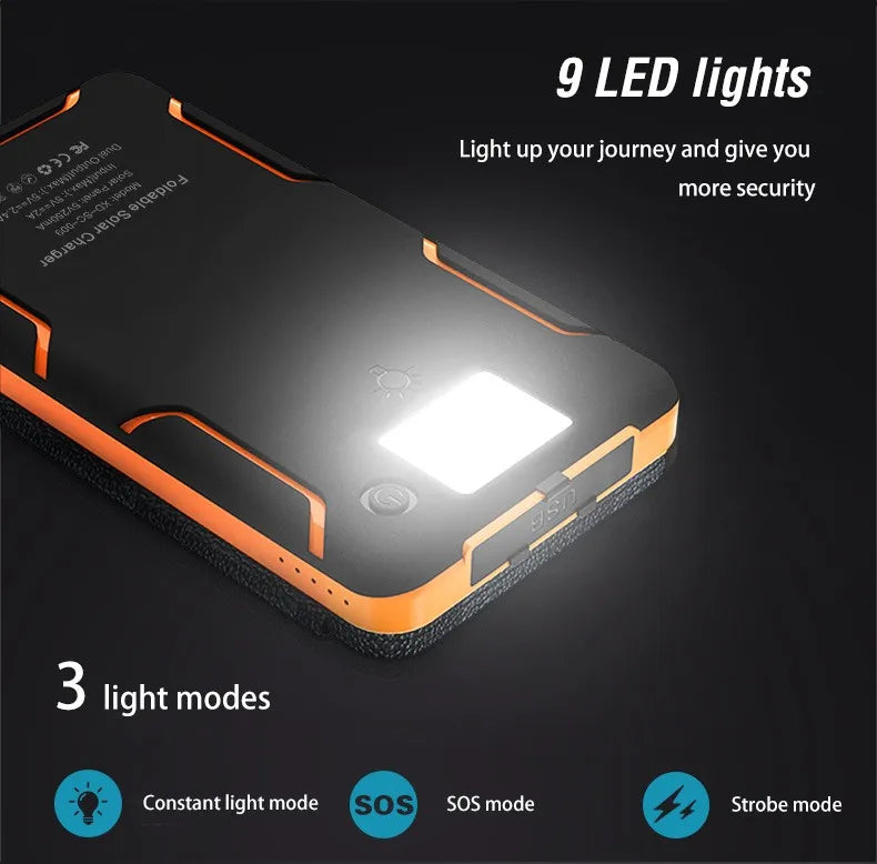 LED-powered power bank with multiple modes for enhanced visibility and security during outdoor activities.
