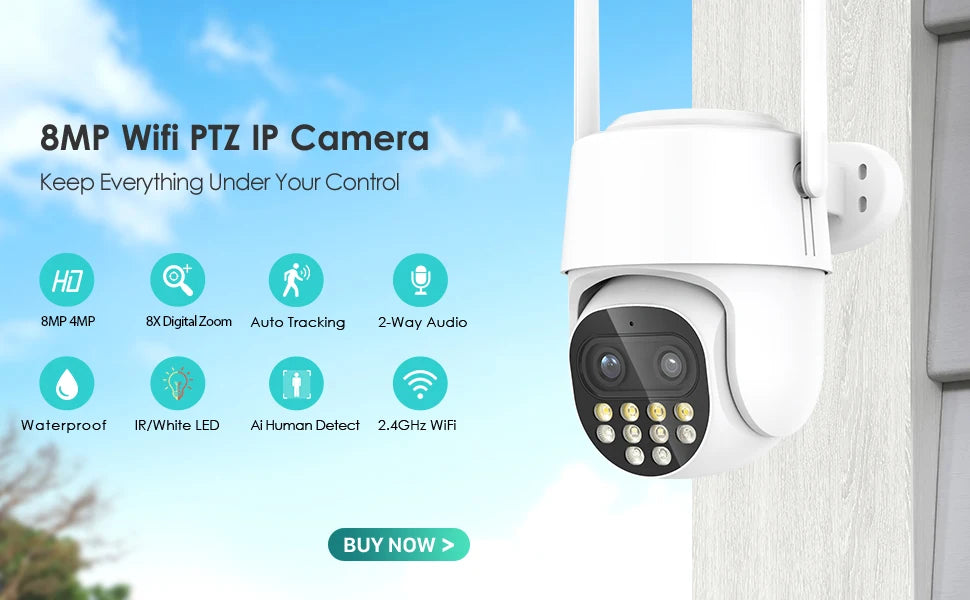 BESDER  TD3 WiFi Solar Camera, Capture life's moments with an 8MP PTZ IP camera for HD video, zoom, and smart features.
