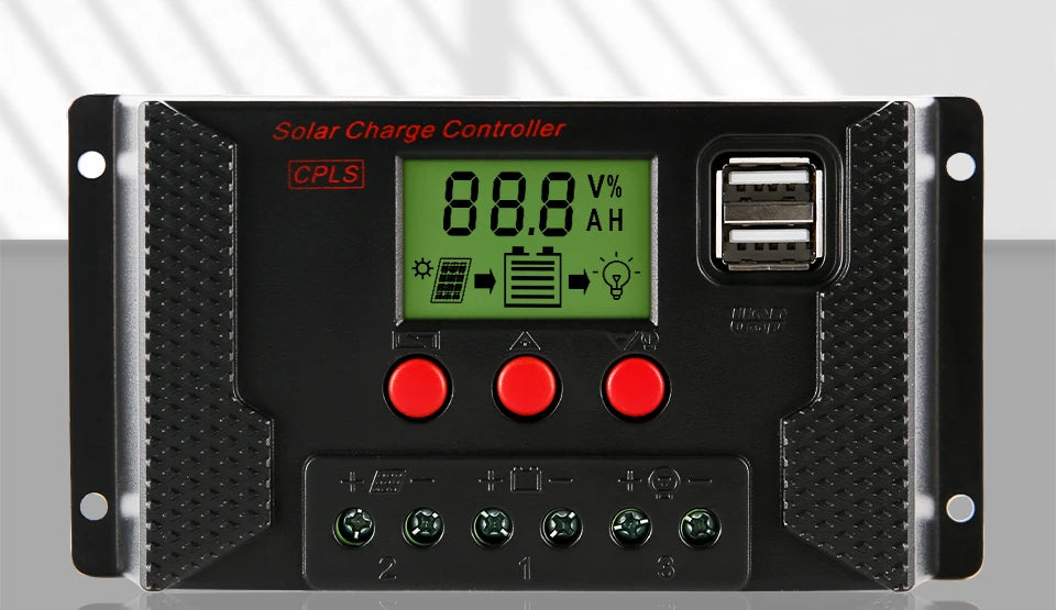 High-efficiency solar charger controller for 12V/24V CPL batteries with up to 88.8Ah capacity.