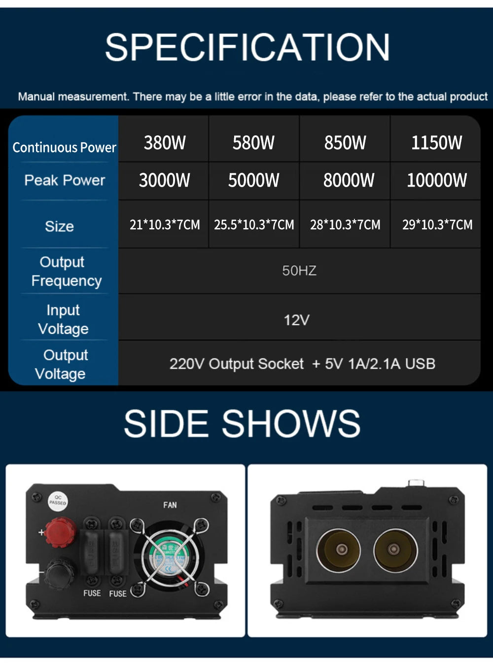 Power Inverter, Portable power converter for cars, solar panels, and emergency backup systems.