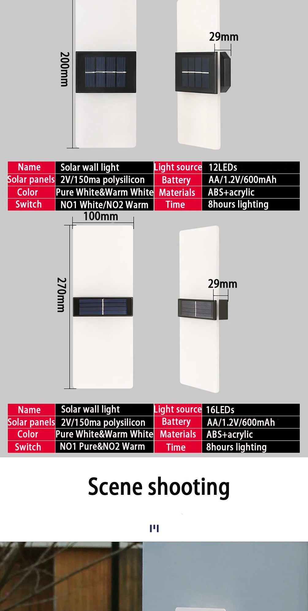LED Solar Wall Light, Solar-powered wall light with LED lights, waterproof, and automatic shut-off.