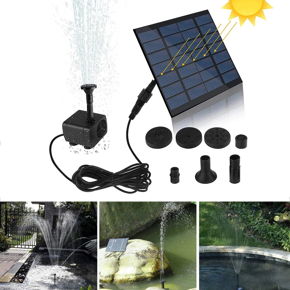 1.4W Mini Solar Fountain, Small solar-powered fountain pump kit for small water features, suitable for gardens or indoors.
