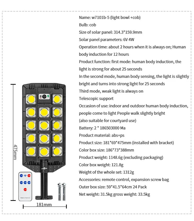 15000LM Solar Street Light, IP66 Waterproof LED Security Lamp For Yard