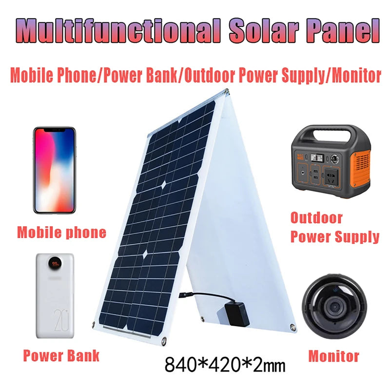 Portable solar charger kit with monitor for charging mobile devices outdoors.