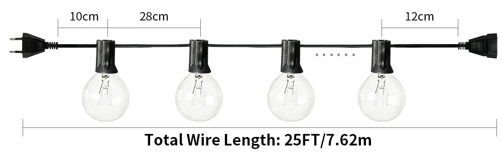 Outdoor String Light, Total wire length: 25 feet for outdoor decorations, perfect for weddings and parties.