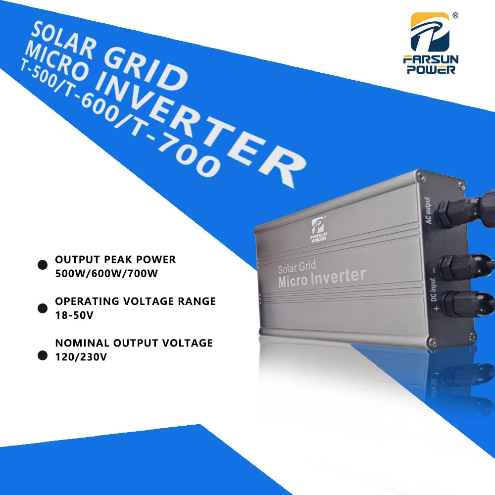 MPPT Solar Grid Tie Micro Inverter, Supports 500W, 600W, and 700W solar power output for residential on-grid systems.