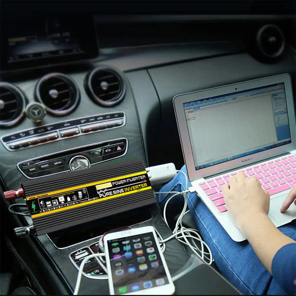 Pure Sine Wave Inverter, Converts 12V DC power to 220V AC power for portable use.