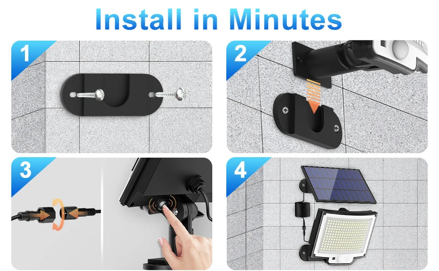 Solar LED Light, Independent lighting components with 5M connecting wire for optimal power flow.