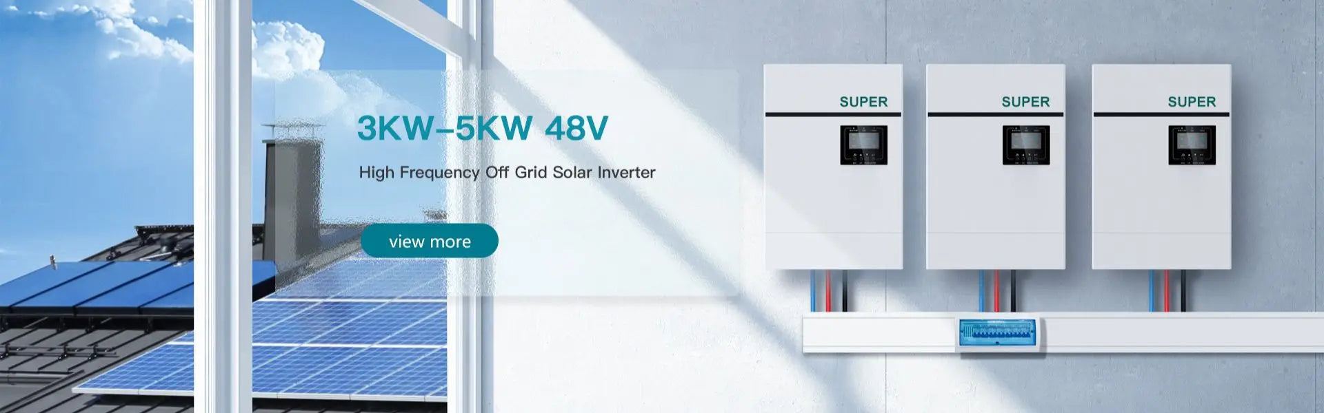 48V 200Ah LiFePO4 Powerwall Battery, Off-grid solar inverter for up to 5kW power output, 48V input, and 220-240V AC voltage.