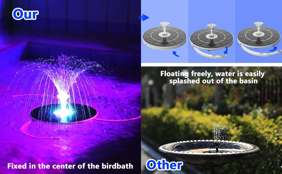 AISITIN 5.5W LED Solar Fountain, Water feature with easy splash-out function, suitable for birdbaths and adding charm to outdoor spaces.