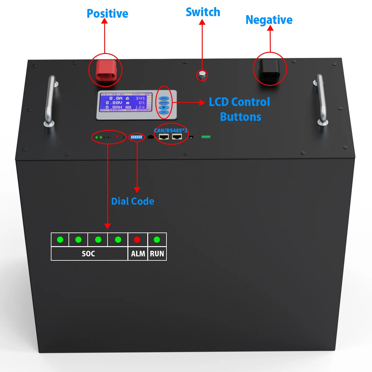 48V 200Ah LiFePO4 battery pack with 10kW capacity and advanced communication features.