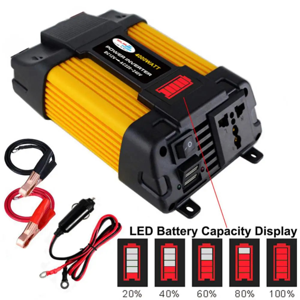4000/6000W Solar Car Power Inverter, Real-time LED battery capacity display with 5 levels shows power output up to 34C JooWowatt.