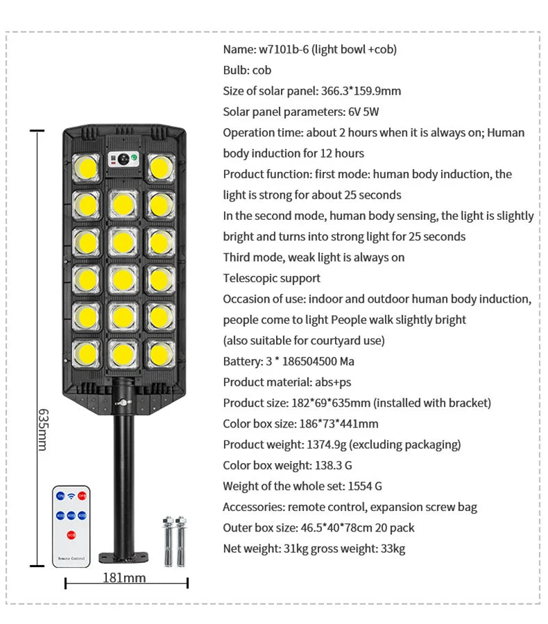 15000LM Solar Street Light, IP66 Waterproof LED Security Lamp For Yard