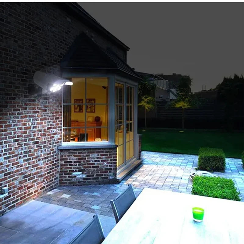 77 LED Solar Light, Solar-powered light with motion sensors deters intruders, securing homes and gardens.