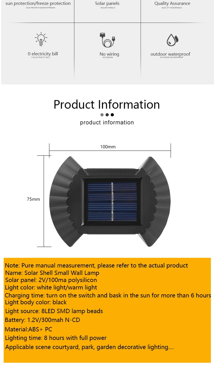 6 LED Solar Wall Lamp Outdoor Waterproof Up