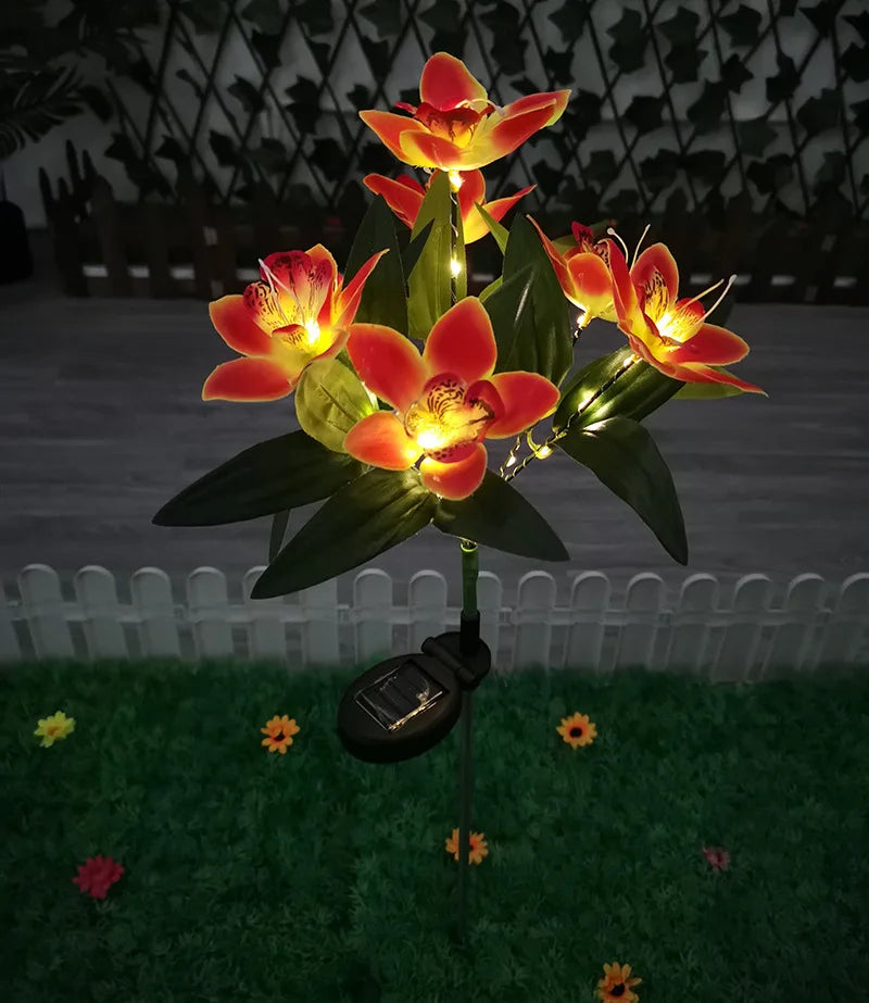 Elegant LED solar lamp with azalea flowers, perfect for gardens, homes, and outdoor spaces.