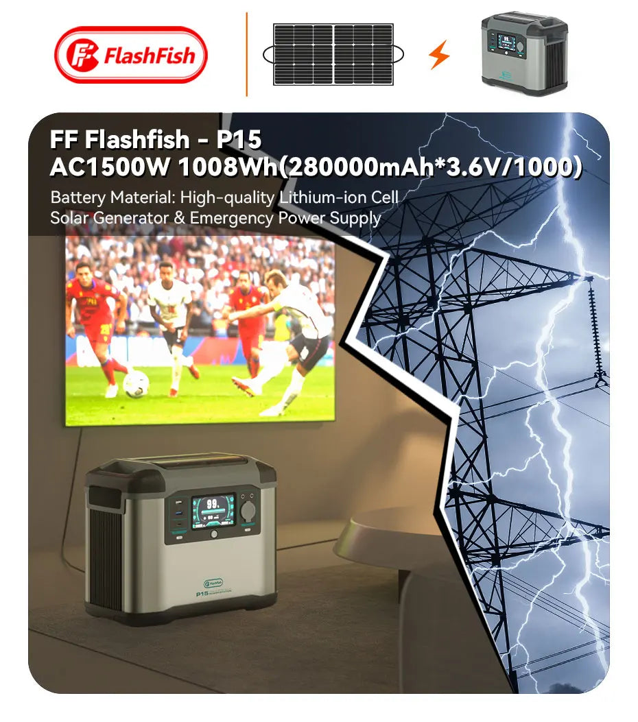 FF Flashfish P15, Solar generator with 1008Wh capacity for emergency and outdoor use.