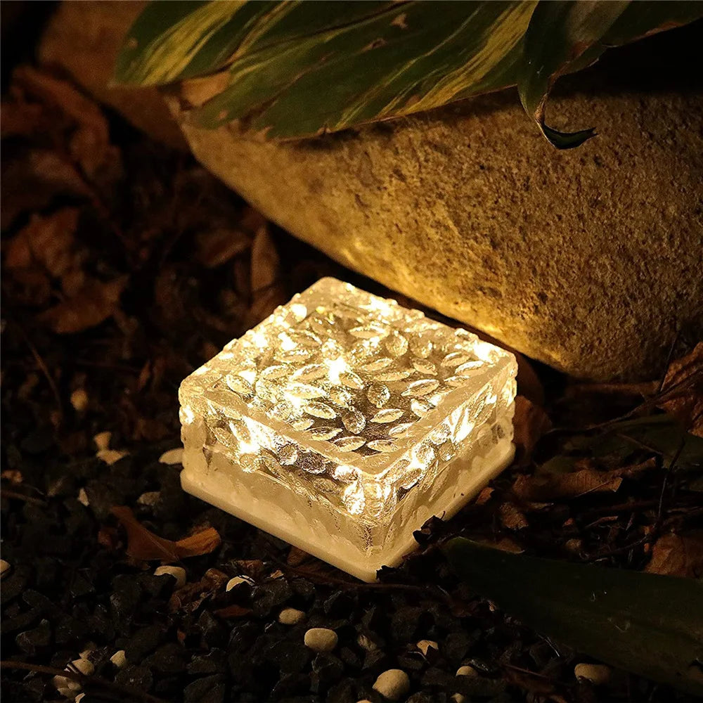 Solar Brick Ice Cube Light, Nightlighting solar-powered lantern for outdoor use, providing illumination where needed.