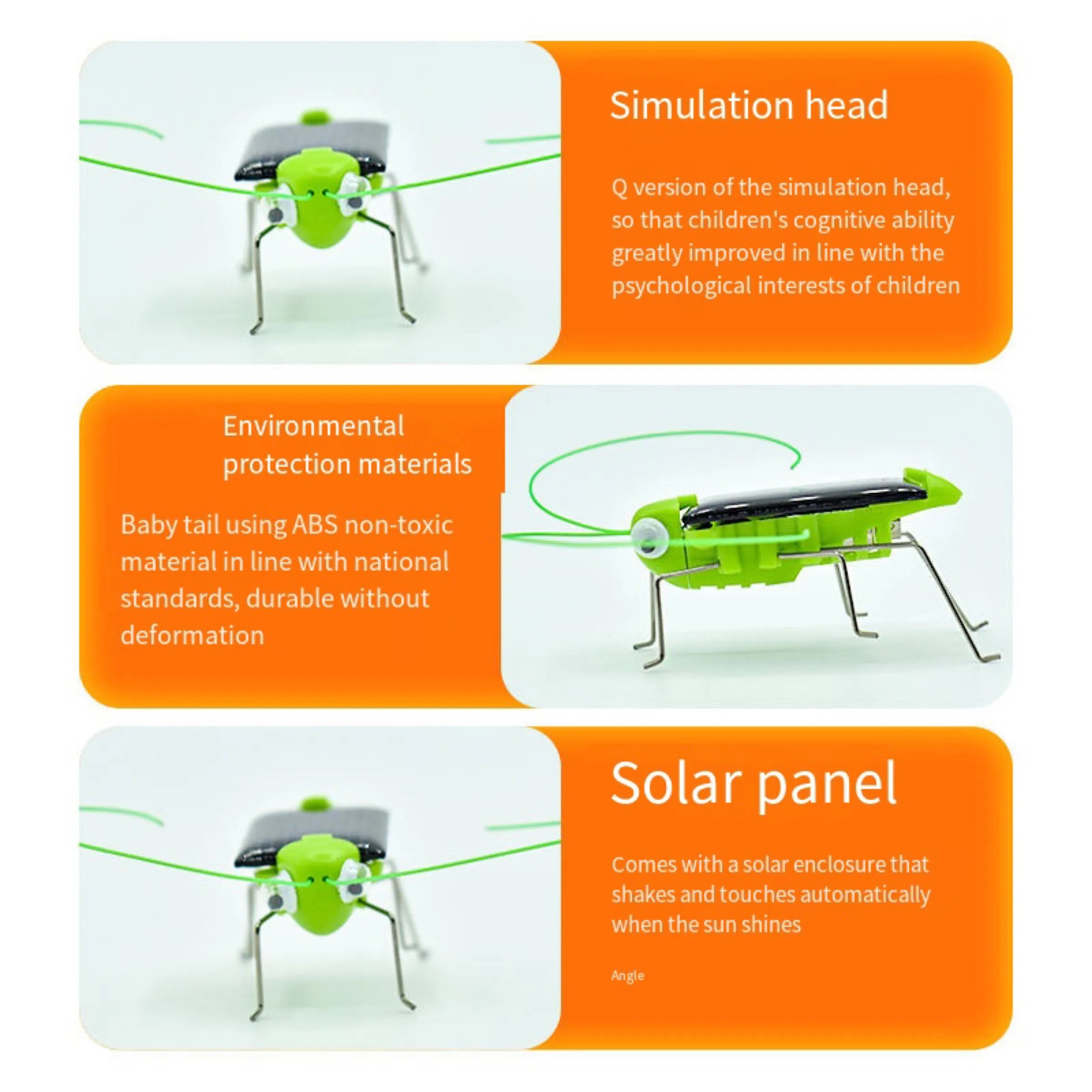 Solar Grasshopper Toy, Interactive toy simulates learning experiences while promoting eco-friendliness.