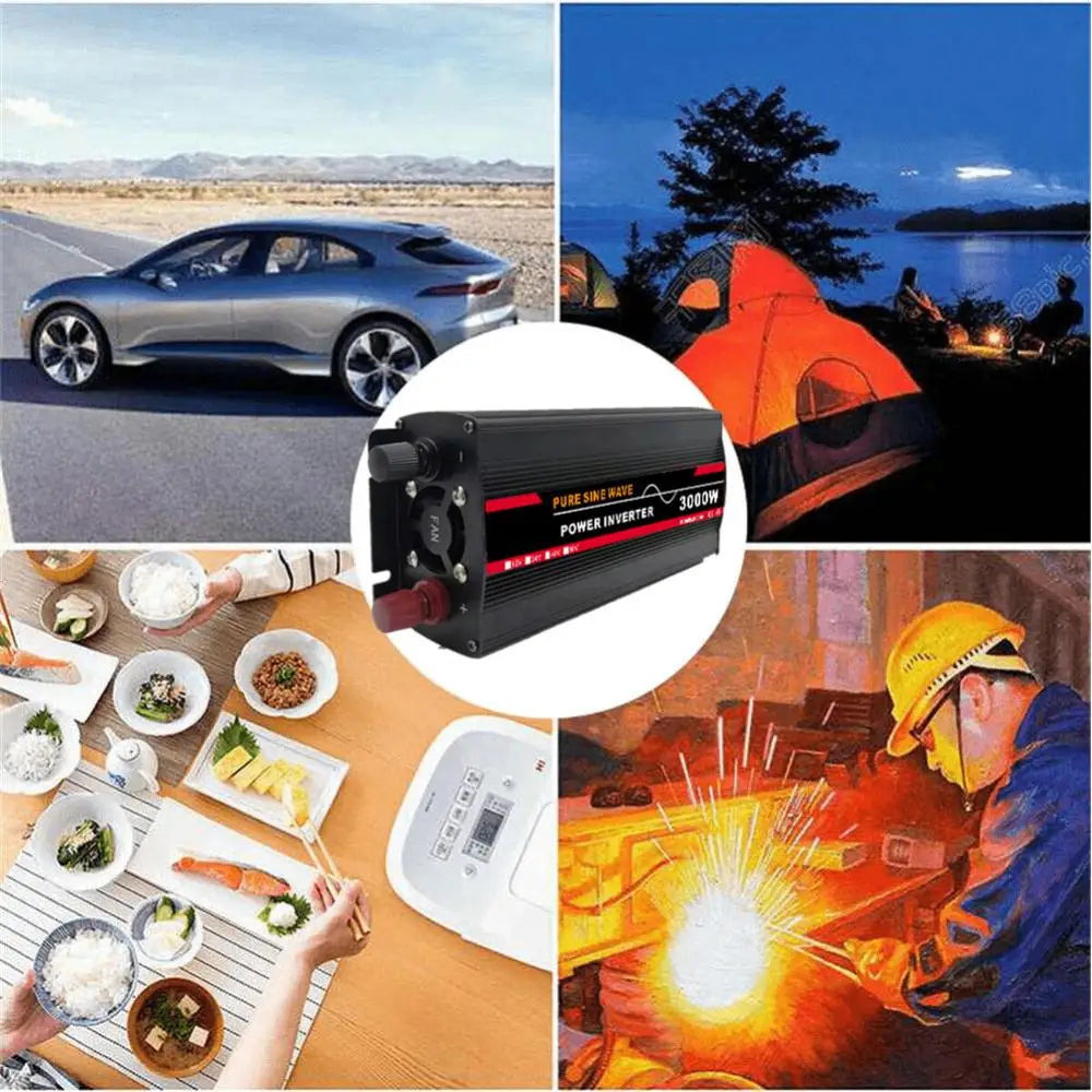 3000W Pure Sine Wave Power Inverter, Pure sine wave inverter for solar power systems, suitable for homes, outdoors, RVs, and camping.