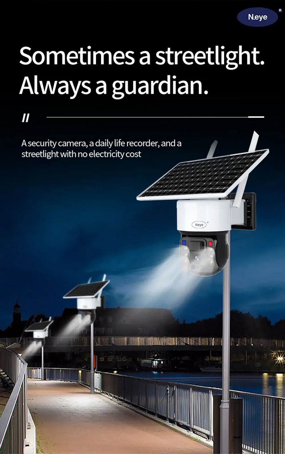 Smart eye camera: solar powered, waterproof, and energy-efficient security camera for home or business use.