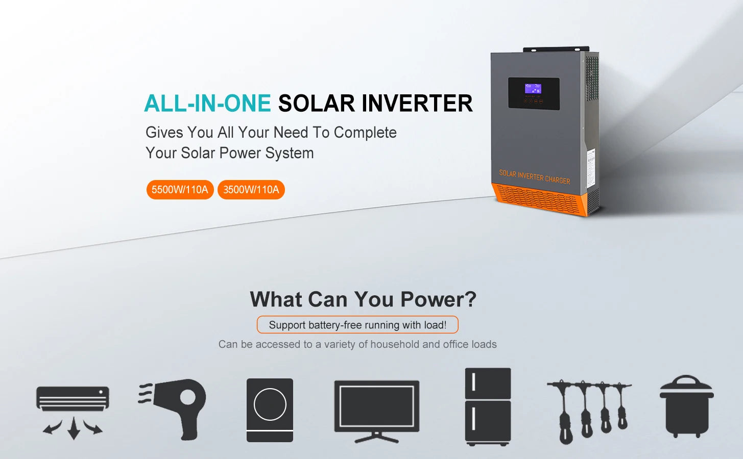 PowMr Hybrid Solar Inverter, PowMr's hybrid solar inverter: all-in-one solution for solar power systems, charging batteries and powering loads.