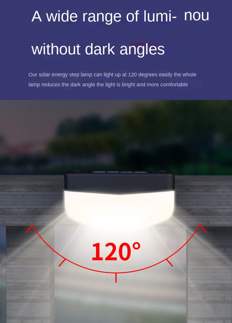 LED Solar Stair Light, Provides wide-angle lighting, reducing shadows and creating a bright atmosphere.
