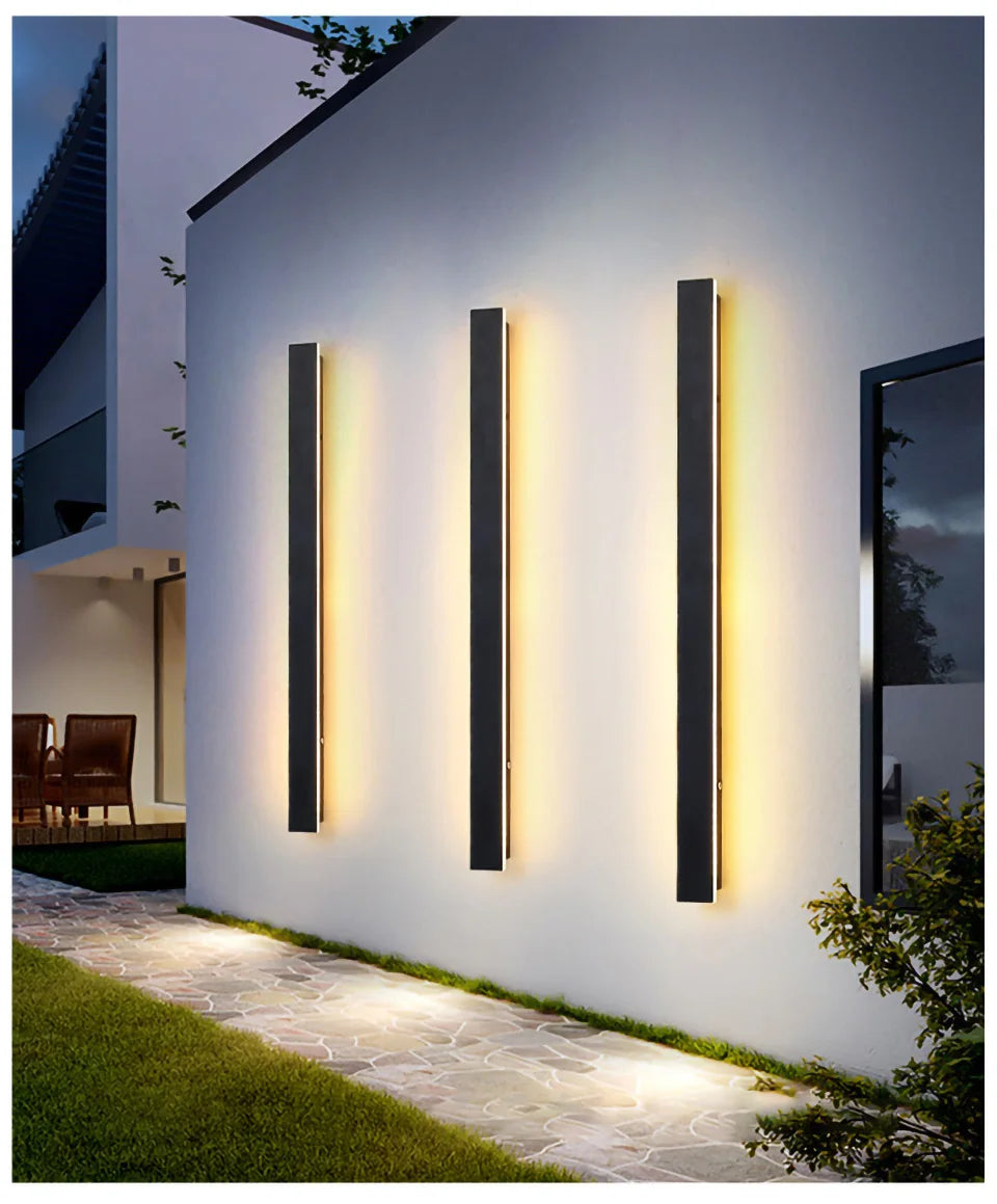 Waterproof LED Long Wall Light, Waterproof LED long wall lamp with modern design, IP65 rating and adjustable brightness.