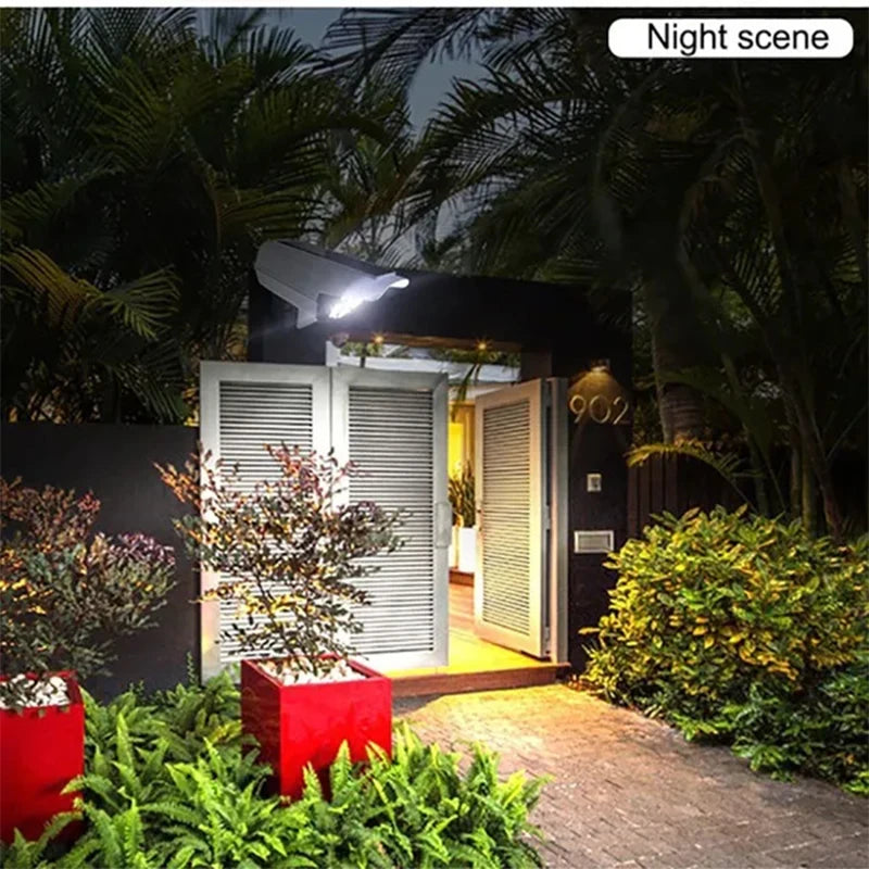 77 LED Solar Light, Modern outdoor lamp with motion-detecting LEDs and slim design for sleek, illuminated ambiance.