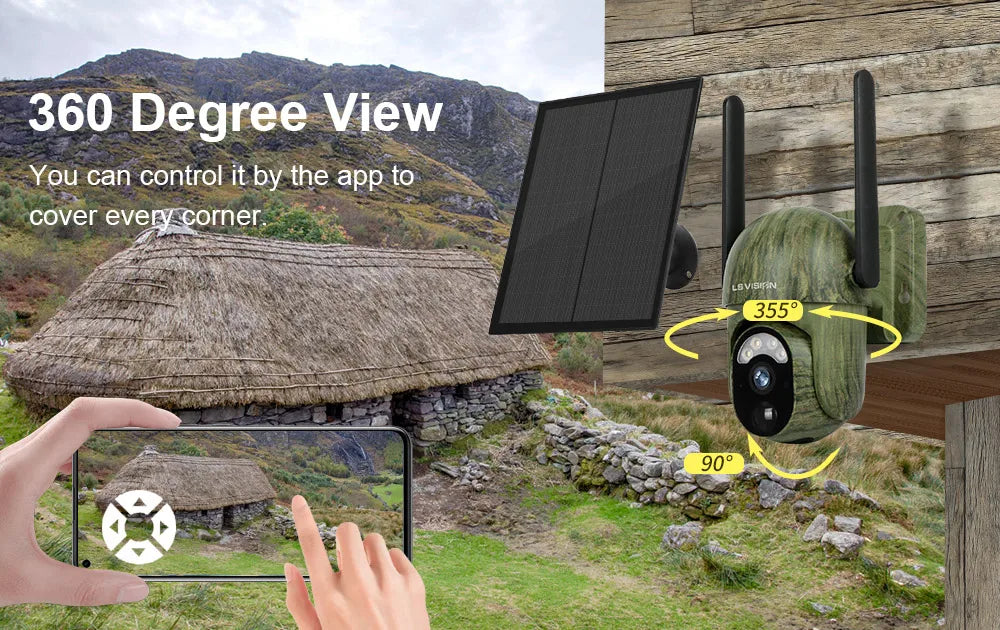 LS VISION LS-WS16M Solar Camera, Panoramic view with app control for comprehensive coverage.