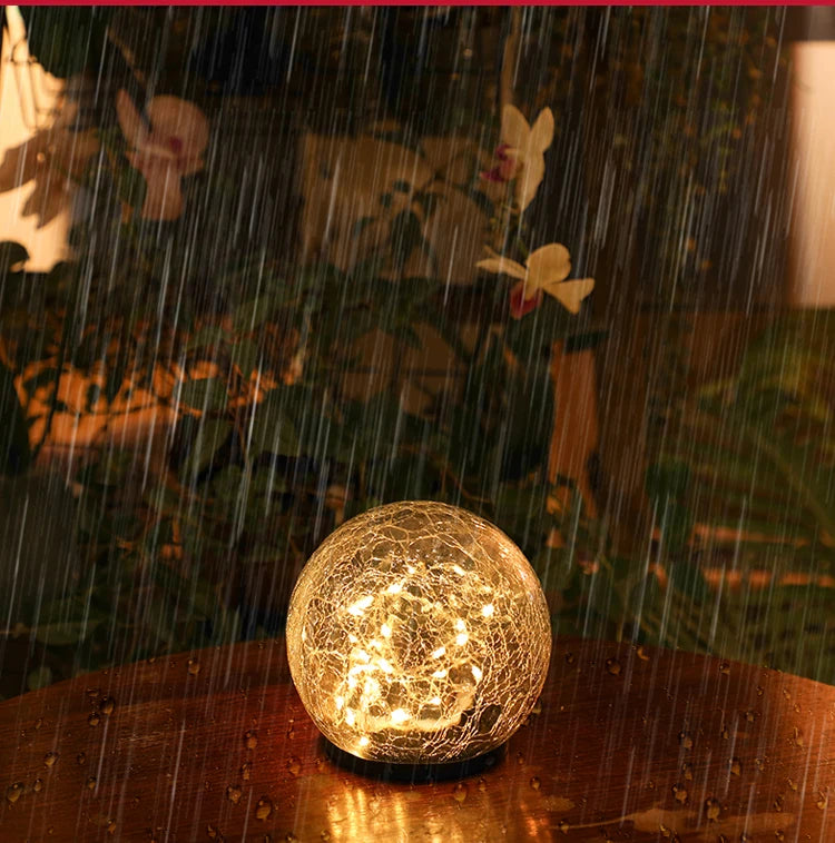 Solar Led Light, Solar-powered crack glass ball light with LED bulbs, waterproof and dimmable.
