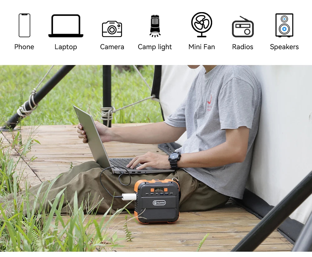 FF Flashfish A101, Portable power station charges devices like phones, laptops, cameras, and more on-the-go.