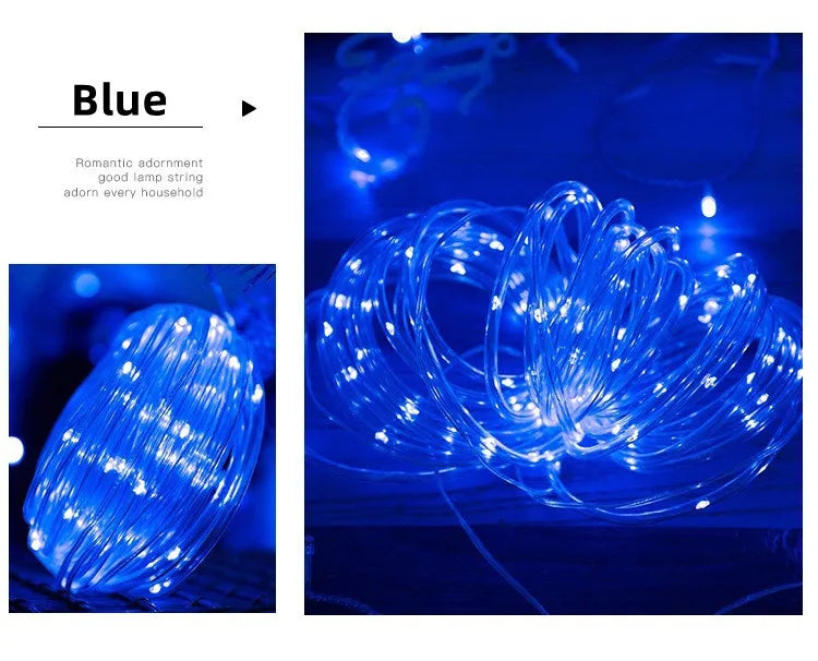 300LED Solar Rope Strip Light, Blue Solar-Powered Rope Light for Outdoor Decoration