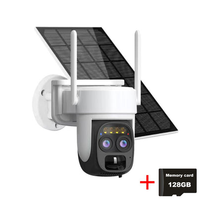 PEGATAH TI-D1W5 Cámara solar inalámbrica de 8MP - WiFi al aire libre Lente dual Panel solar 10X Detección humana Cámara de seguridad PTZ Cámaras IP a prueba de agua