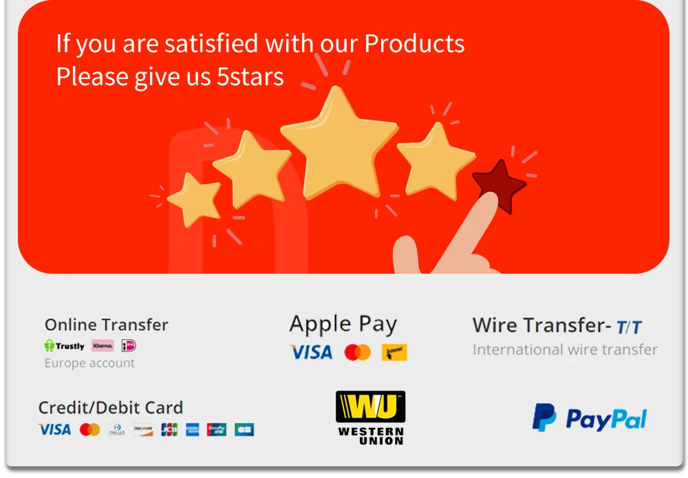 Payment options: Apple Pay, credit/debit cards, Wire Transfer, Trustly, Visa, and PayPal.