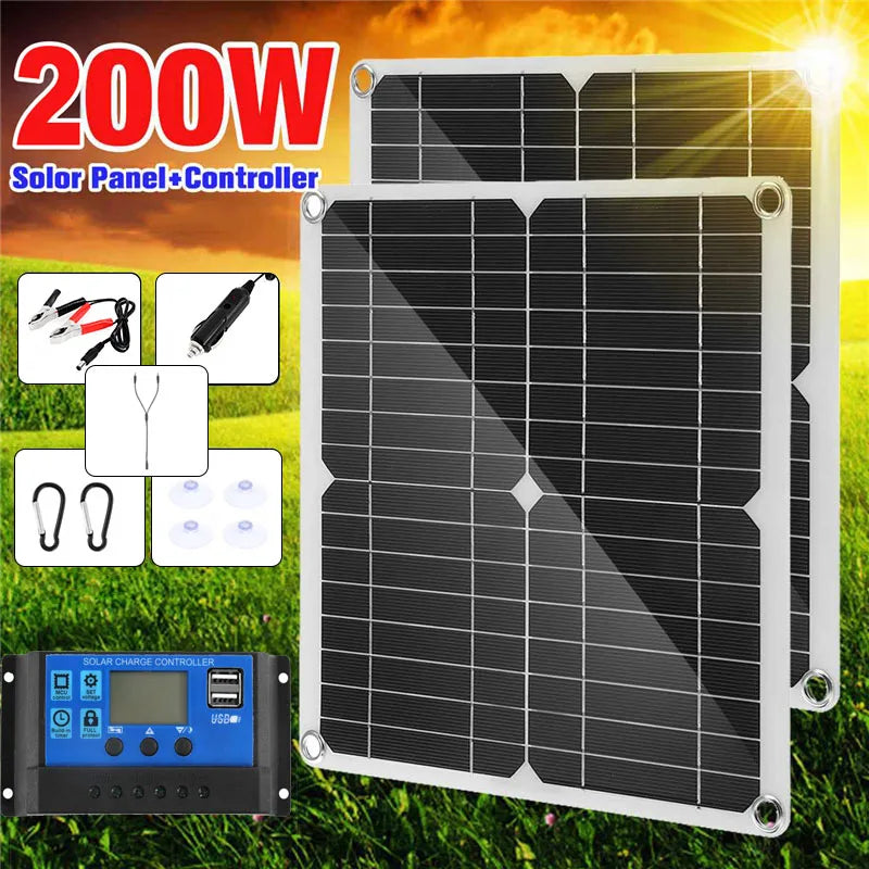 200W Solar Panel, Off-grid solar panel kit for charging DC-powered devices on-the-go.