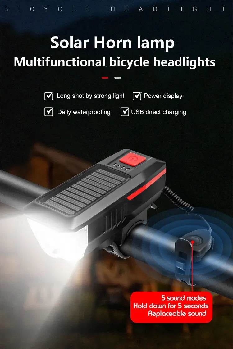 LY-17 Solar Bicycle Light, Multifunctional solar-powered bicycle light with long-range illumination and water resistance.