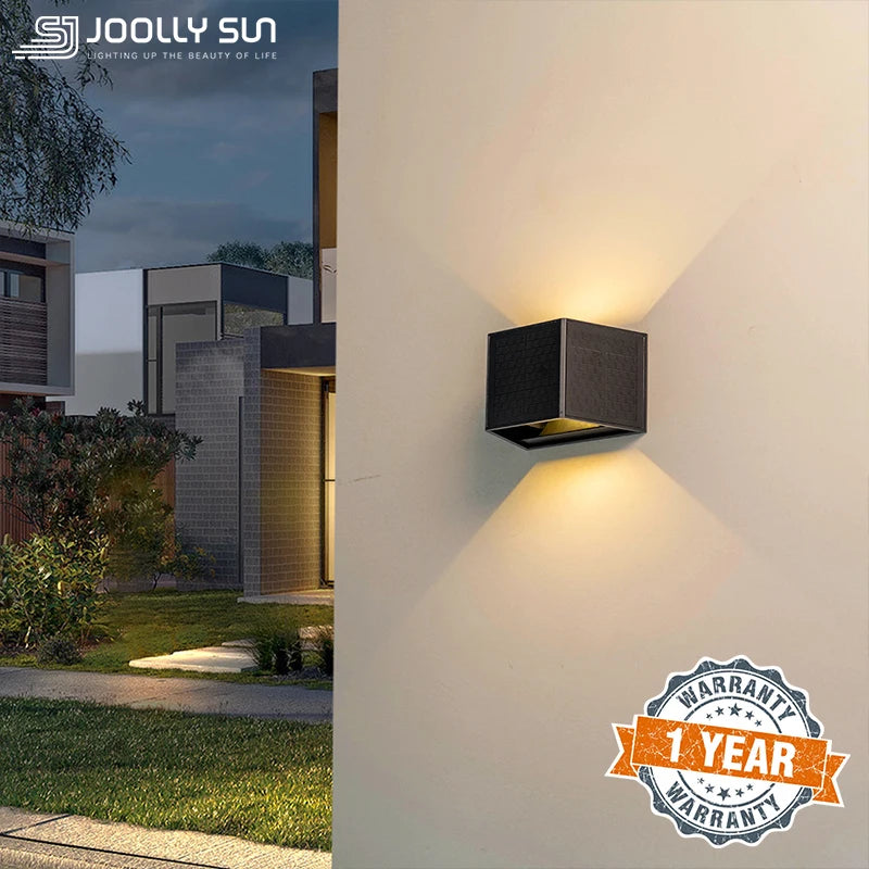 Joollysun Solar Wall Lamp Outdoor Light, Solar-powered wall lamp for outdoor use, suitable for homes, gardens, fences, and patios.
