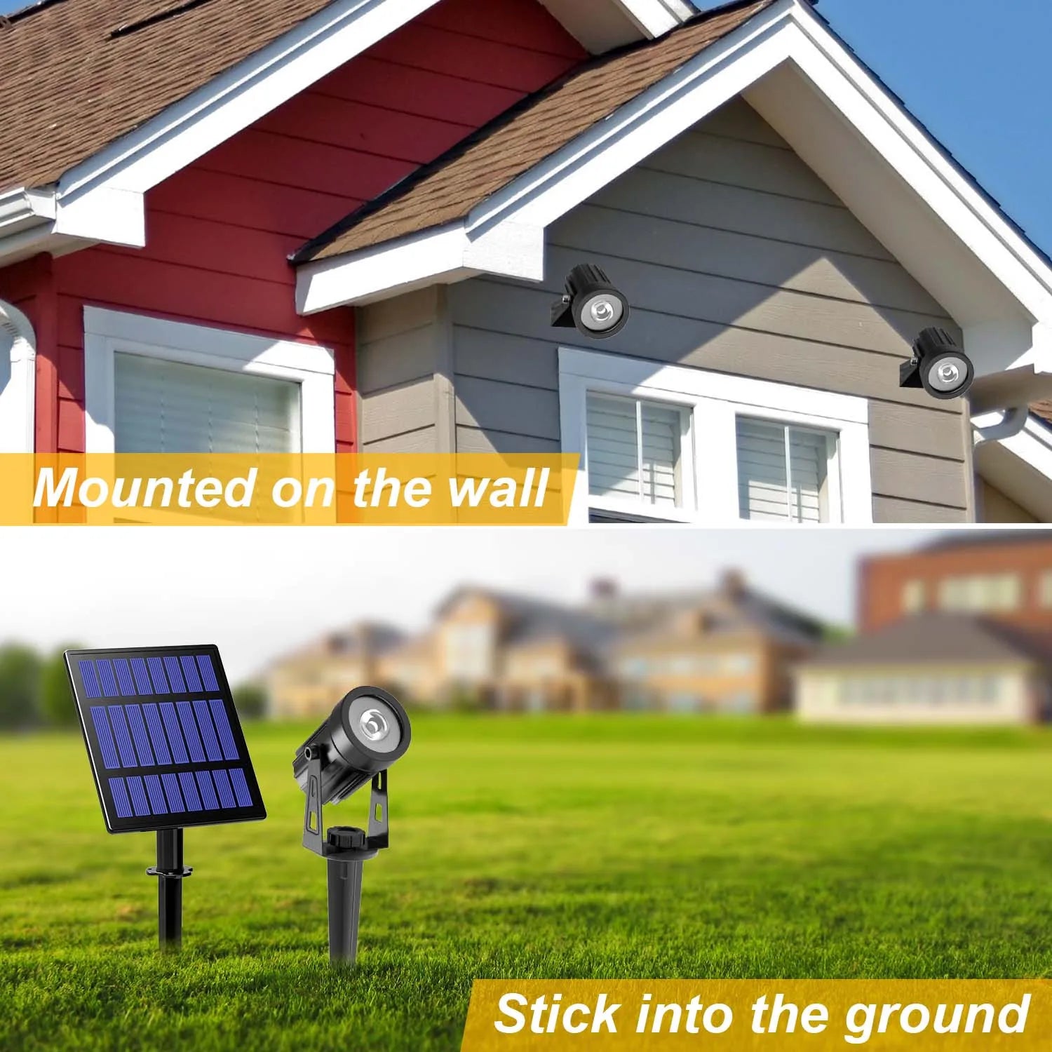 T-sunrise Solar LED Outdoor Light, Mounts on walls or sticks into soil for flexible outdoor lighting.