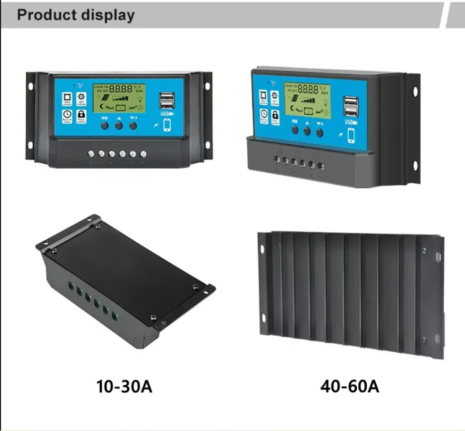 PWM Solar Controller, Solar controller for charging 12V/24V batteries, suitable for off-grid systems.