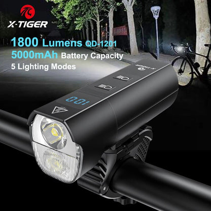 X-TIGER QD-1301 Front Light Bicycle Lamp - USB Rechargeable LED Flashlights 2400 Lumens 6400 mAh Outdoor Mountain Bike Headlights