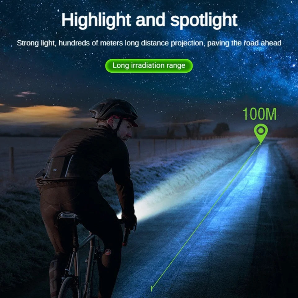 Bright headlights project light up to 1km, ensuring a clear and safe ride.