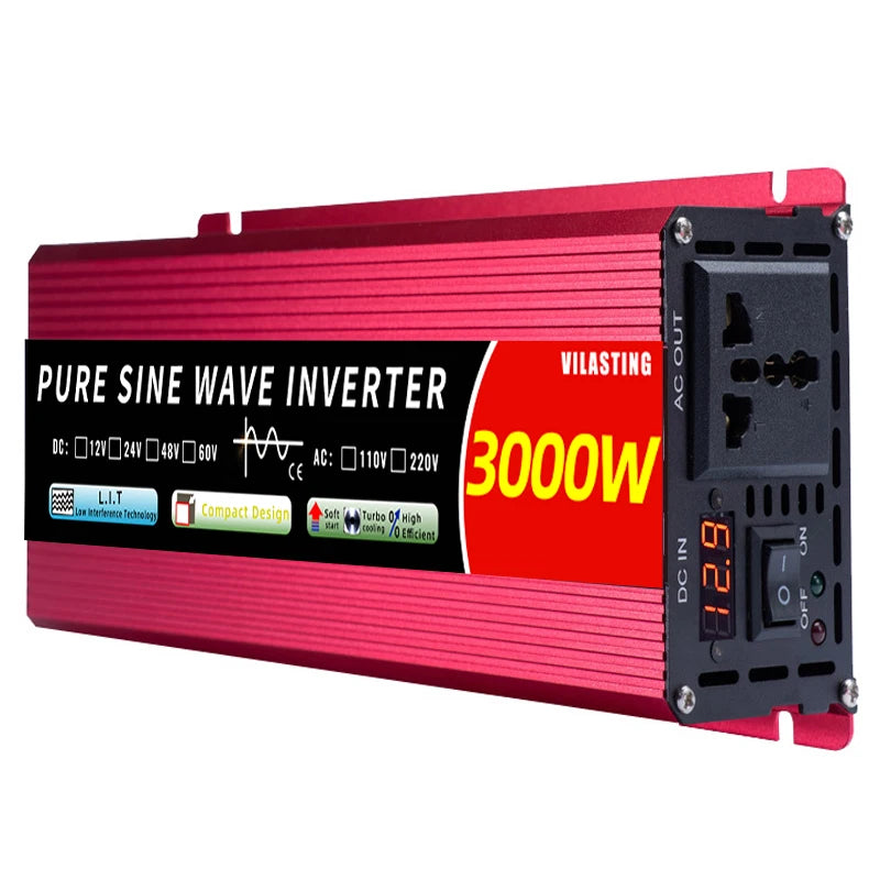 Inverter, Power converter for DC to AC conversion, pure sine wave, multi-function and adjustable power output.